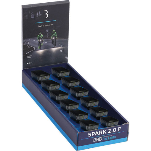 Lumière Spark 2.0 avant avec USB / accu noir boîte à 12x, fermeture rapide