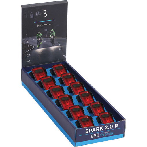 Lumière Spark 2.0 Arrière avec USB / batterie noire Boîte à 12x, fermeture rapide