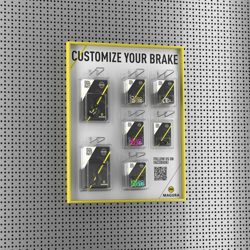 Wanddisplay 'Custom my Brake' Lochwand ink. Halterung und Hacken Wanddisplay 'Custom my Brake' Lochwand ink. Halterung und Hacken