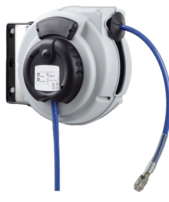 AZE Enrouleur de tuyau 12m, tuyau PU 10 bar incl. raccord rapide, pivotant, gris