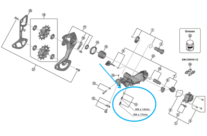 Shimano Vis d'arrêt RD-M9100 avec plaquette Shimano Vis d'arrêt RD-M9100 avec plaquette