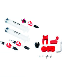 Standard Entlüftungskit ohne DOT5.1 
 Inhalt: 
 - Ohne DOT Flüssigkeit 
 - 2 Spritzen 
 - 2 Bleed Blocks 
 - Torx Tool 
 - Crows foot 
 - Bleeding Edge Fitting 
 - Kompatibel mit Sram X0, XX, Guide, HydroR