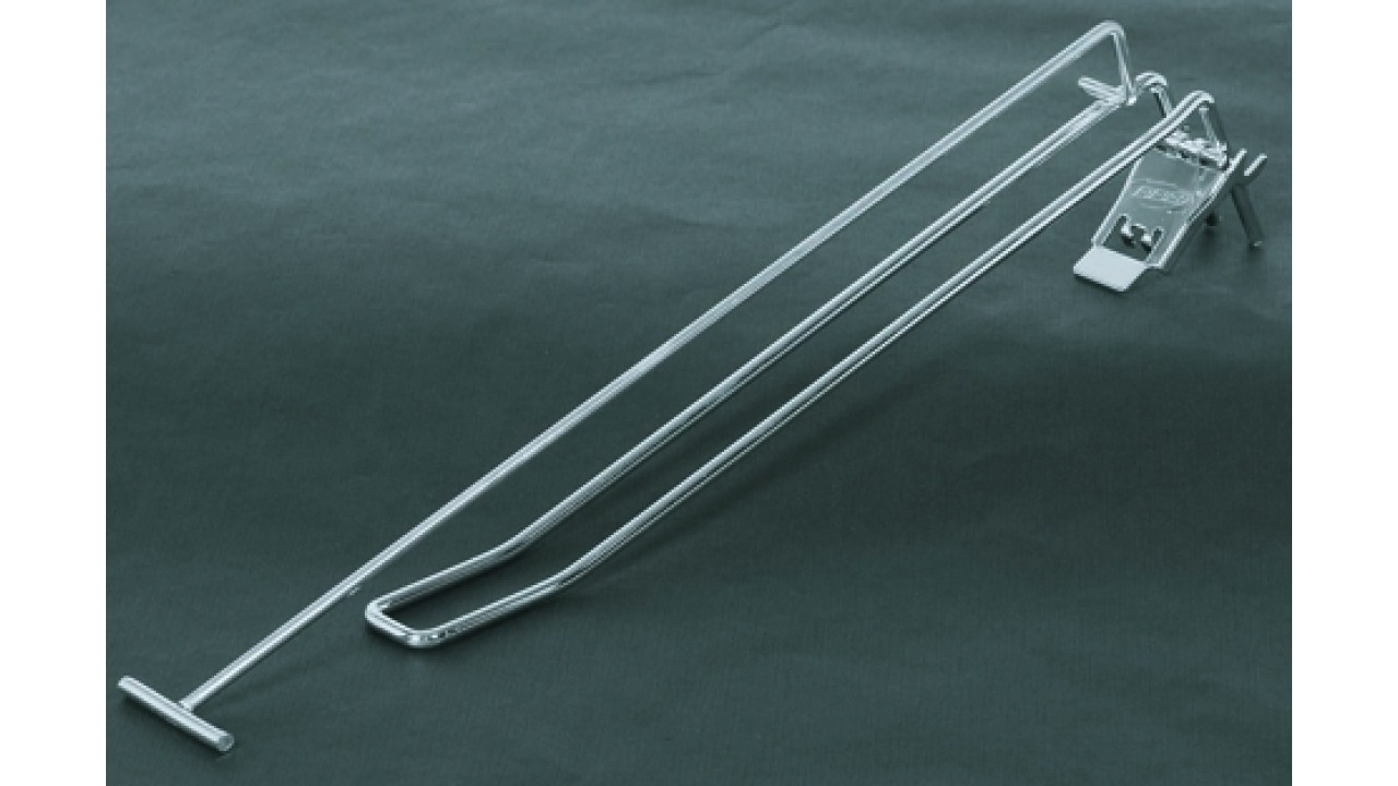 Crochet avec porte-étiquette 30cm version tôle perforée Crochet avec porte-étiquette 30cm version tôle perforée